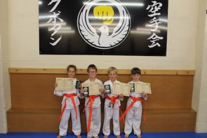 Kubotan Karate Orange Belts - Elis Wyn Hopkin-Davies, Steffan Williams, Eliska Richards, Oliver Rees